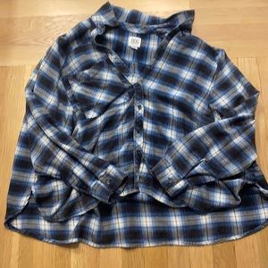 urban plaid blue button down shirt, woman’s small